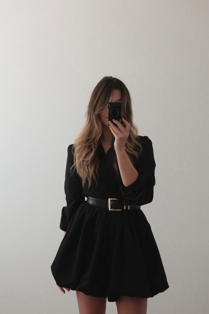 black balloon mini dress Leather Strapless Mini Dress | Balloon Silhouette Dresses