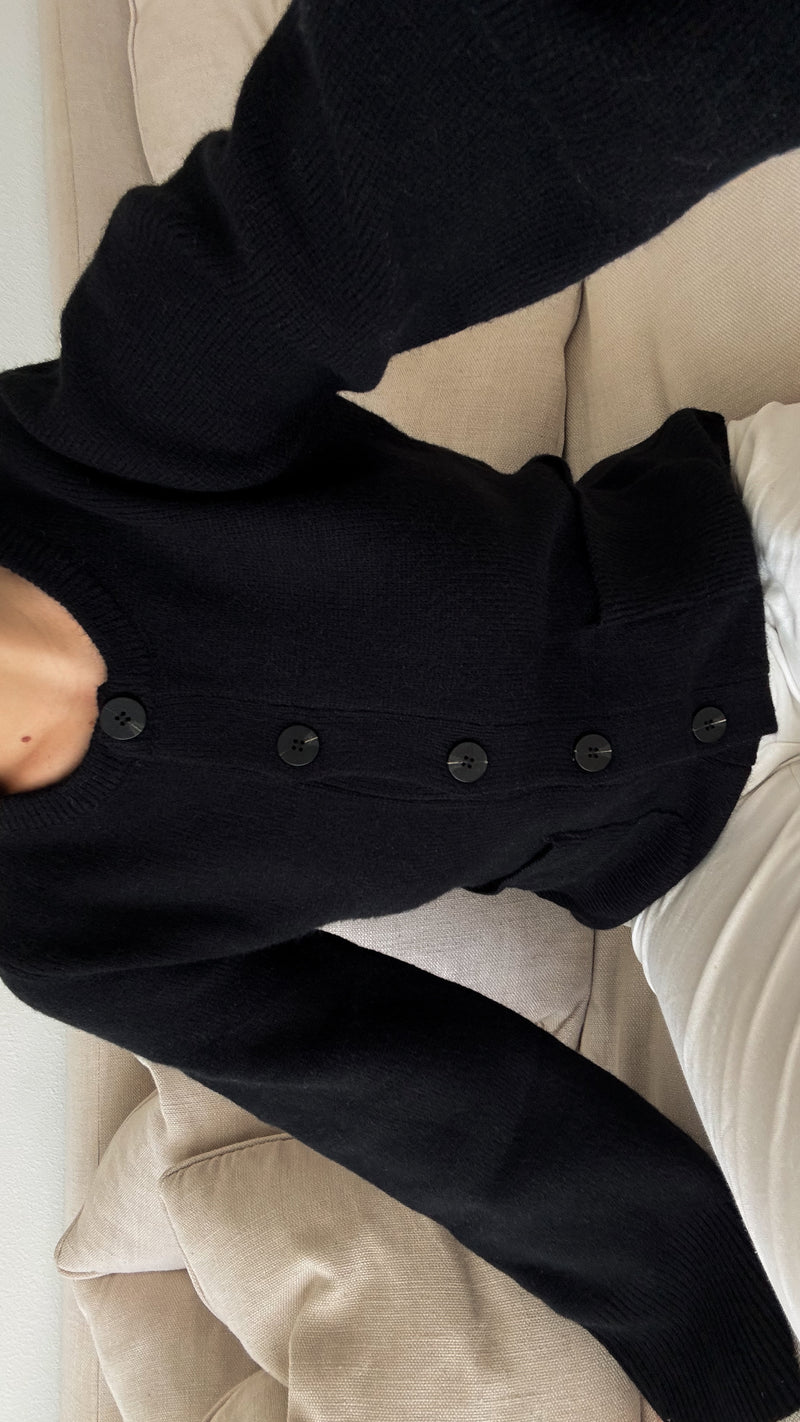 Black Button-up Bell Sleeve Knit Cardigan – LLACIE