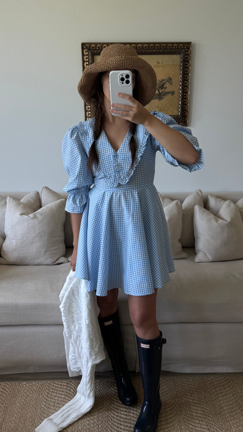 Blue Peter Pan Collar Mini Gingham Dress - FINAL SALE Blue Peter Pan Collar Mini Gingham Dress - FINAL SALE
