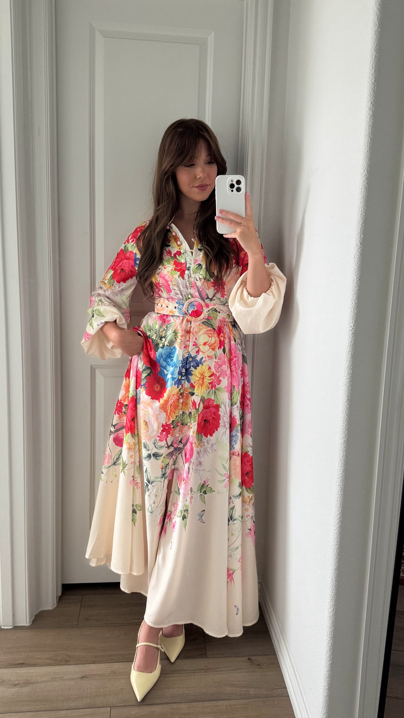 floral midi dress sale Sail to Sable Falling Floral Smocked Waist Midi Dress Falling Floral PRINT / XXS / F25172
