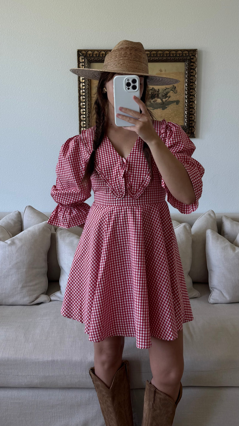 Red Peter Pan Collar Mini Gingham Dress- FINAL SALE Red Peter Pan Collar Mini Gingham Dress- FINAL SALE