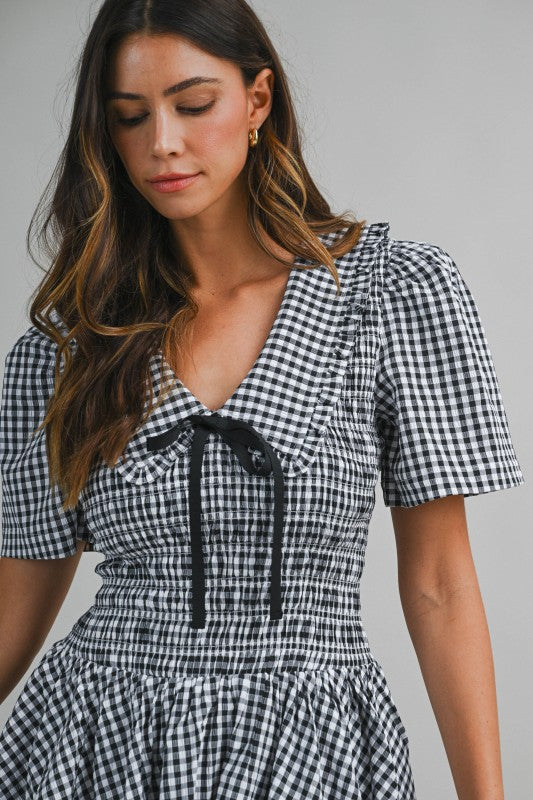 gingham mini dress black and white The Kensington Gingham Mini Dress