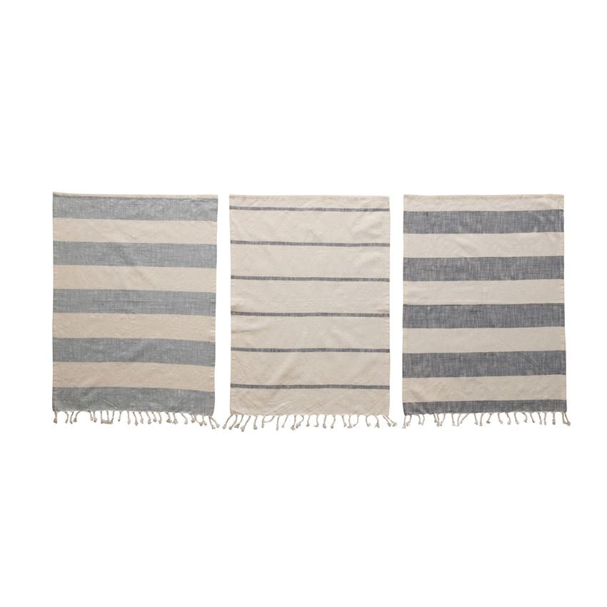 Cotton Towels, Blue & White, Set of 3 - LLACIE
