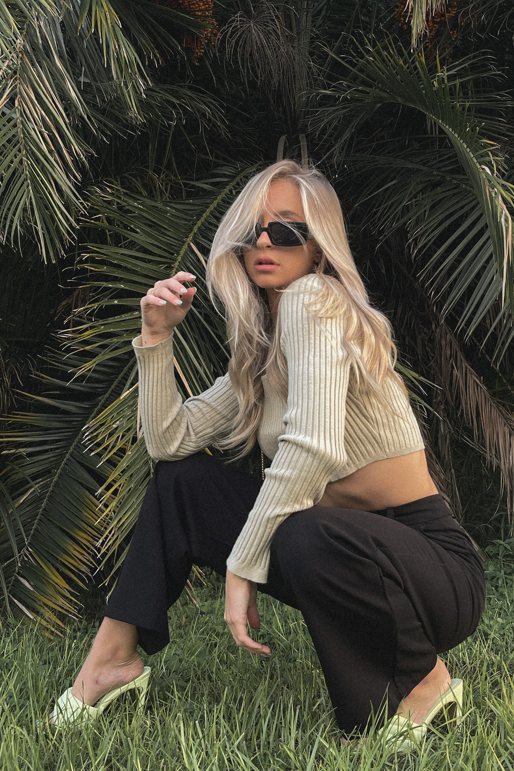 Elsie Sage Cropped Sweater Top - LLACIE