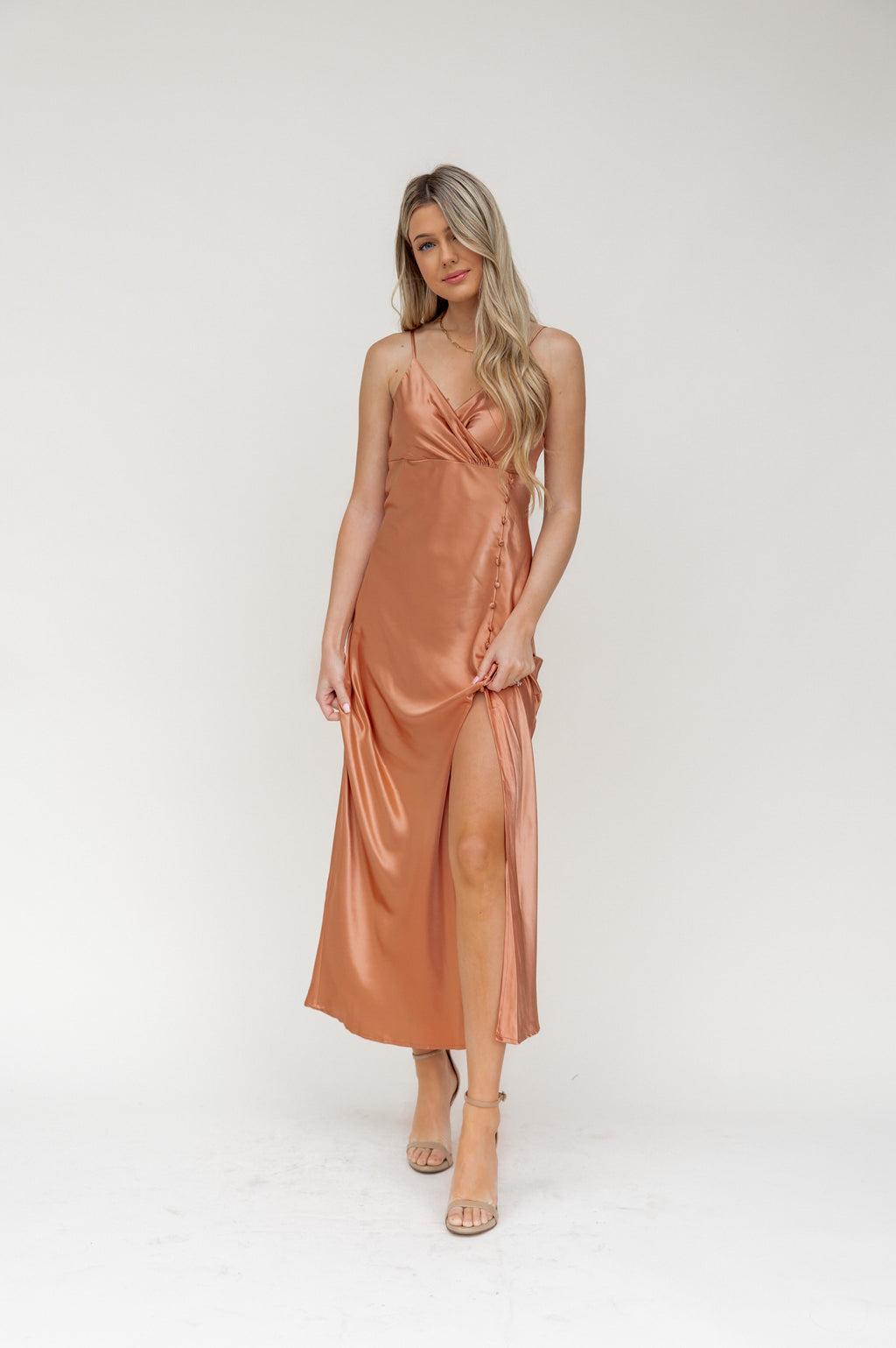 Meghan Rust Side Slit Midi Dress - LLACIE