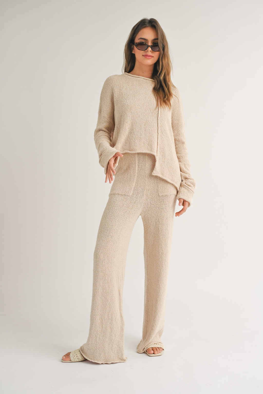 Connie Cream Pants and Asymmetrical Cut Sweater Set