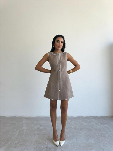 【CHICLINE】Leishee Two-Pocket Tweed Dress Tweed Jacket Mini Dress with Pockets - Tailored Fit, 4474114