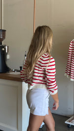 Omelia Striped Red Knit Cardigan