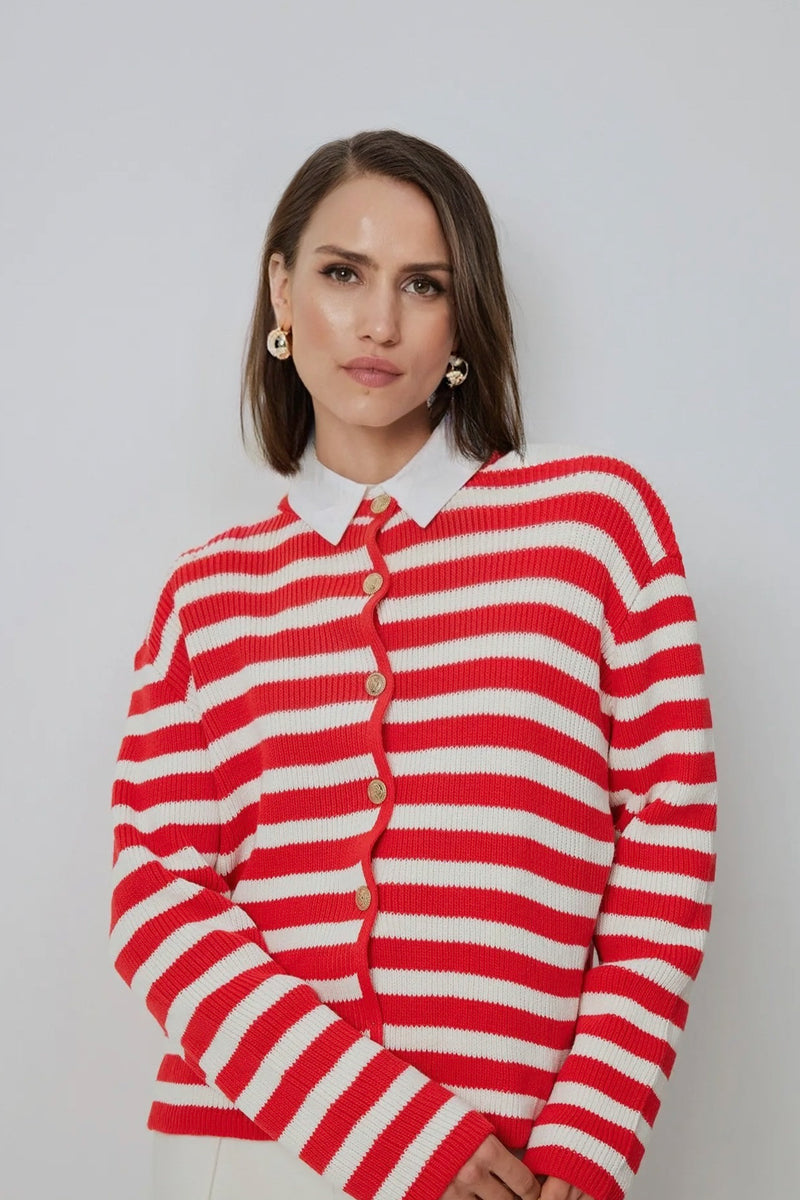 Red Striped Cardigan