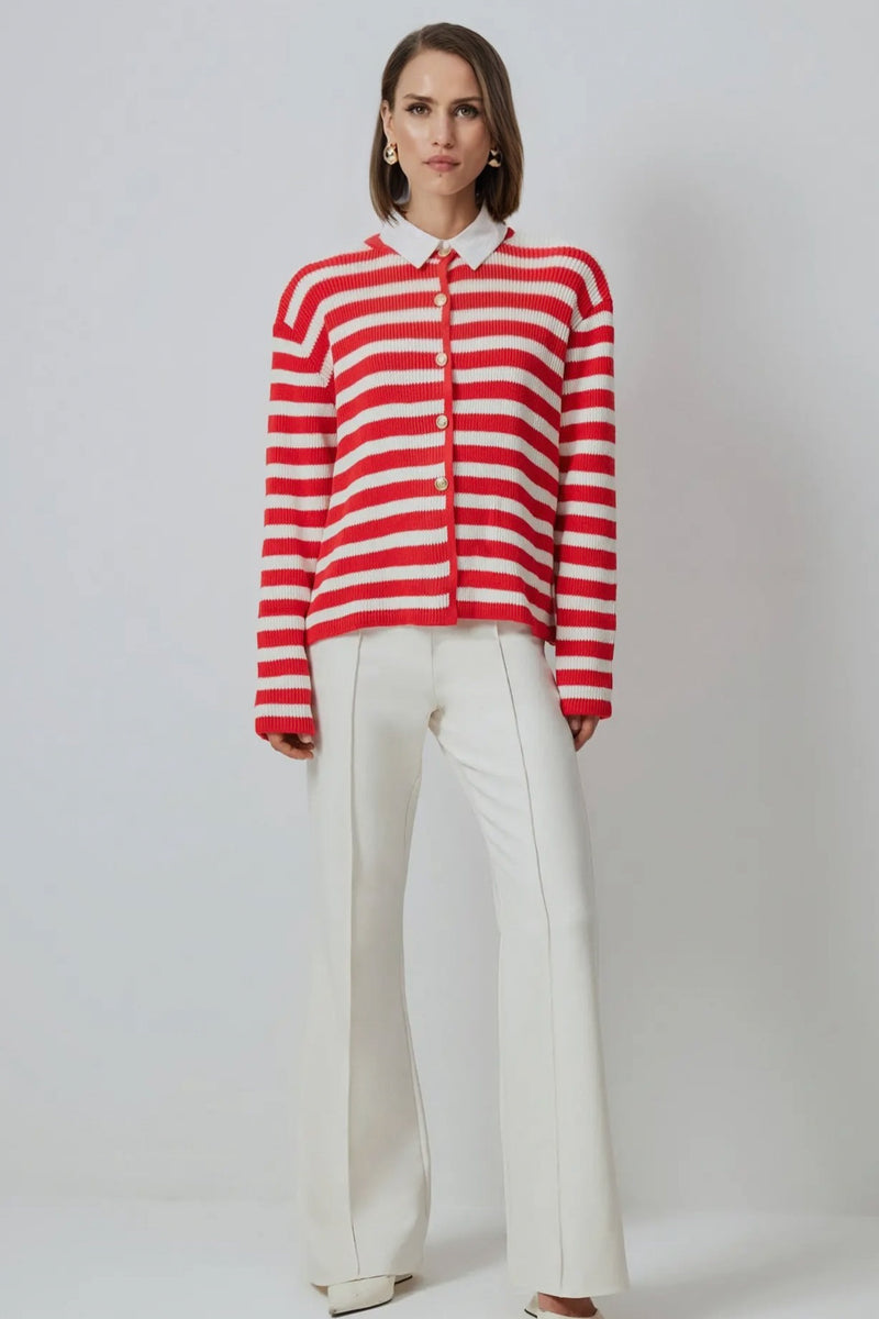 Red Striped Cardigan