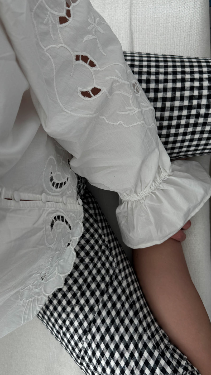 Eleanor Embroidered Ruffle Blouse
