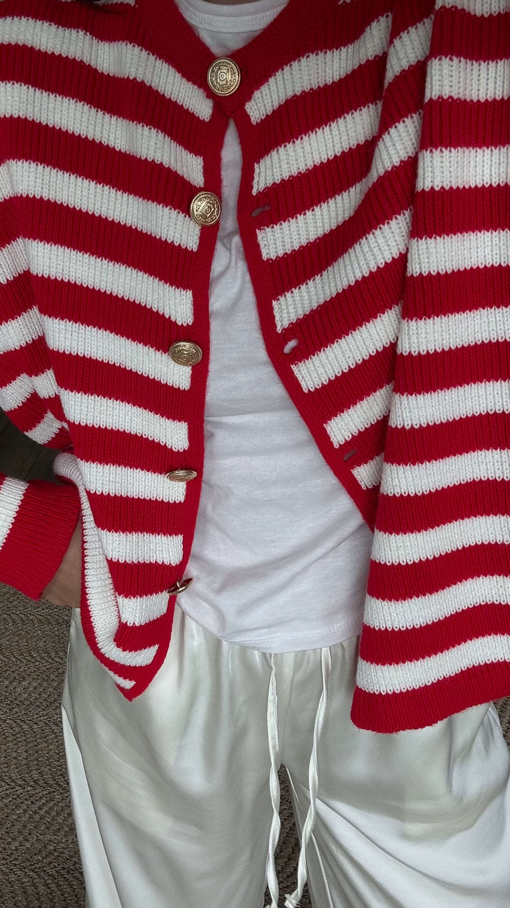 Red Striped Cardigan