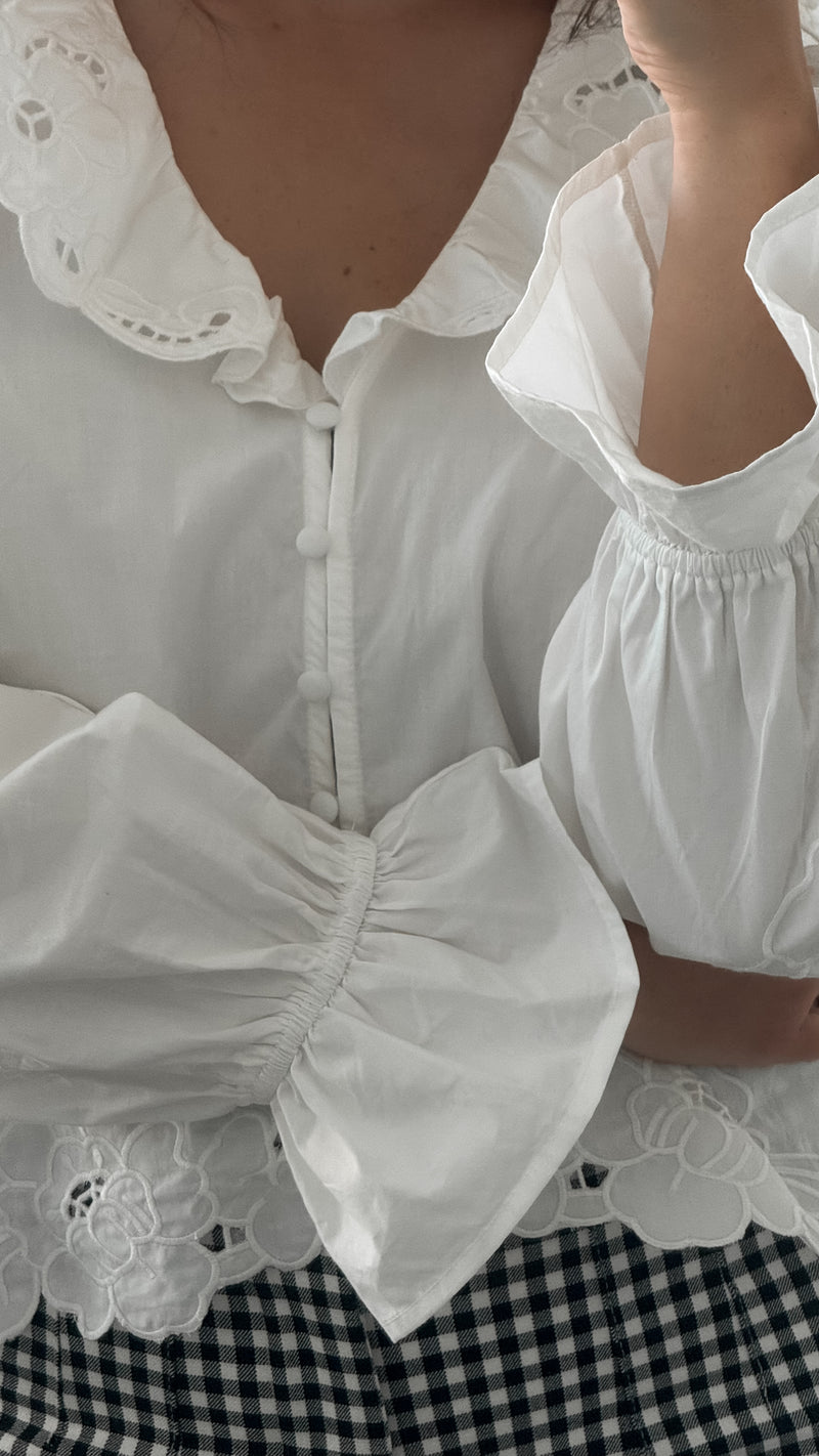 Eleanor Embroidered Ruffle Blouse