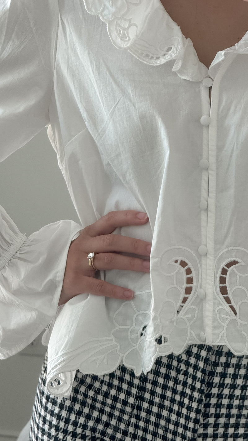 Eleanor Embroidered Ruffle Blouse