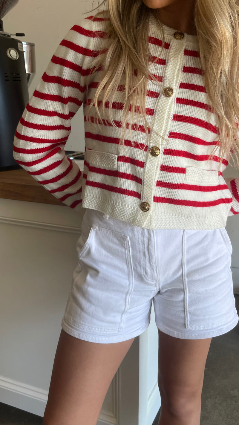 Omelia Striped Red Knit Cardigan