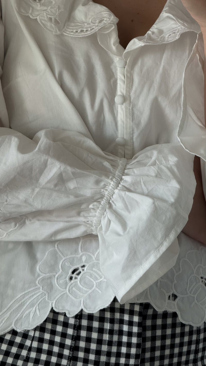 Eleanor Embroidered Ruffle Blouse