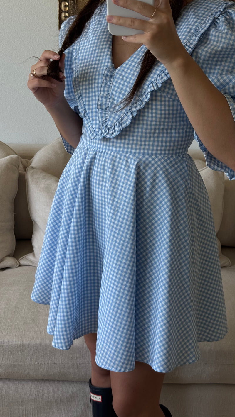 Blue Peter Pan Collar Mini Gingham Dress - FINAL SALE Blue Peter Pan Collar Mini Gingham Dress - FINAL SALE