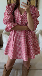 Red Peter Pan Collar Mini Gingham Dress