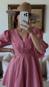 Red Peter Pan Collar Mini Gingham Dress
