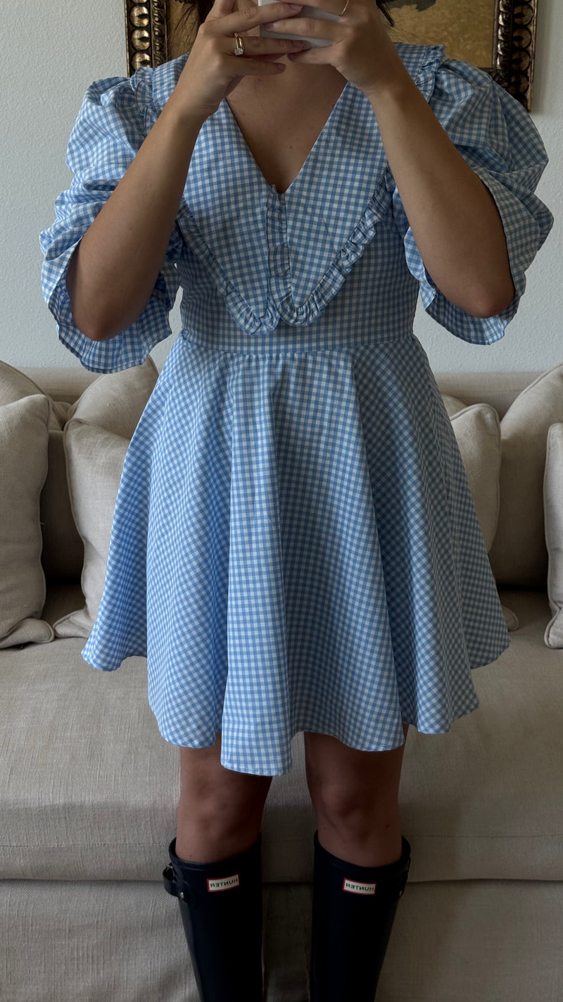 Blue Peter Pan Collar Mini Gingham Dress - FINAL SALE Blue Peter Pan Collar Mini Gingham Dress - FINAL SALE