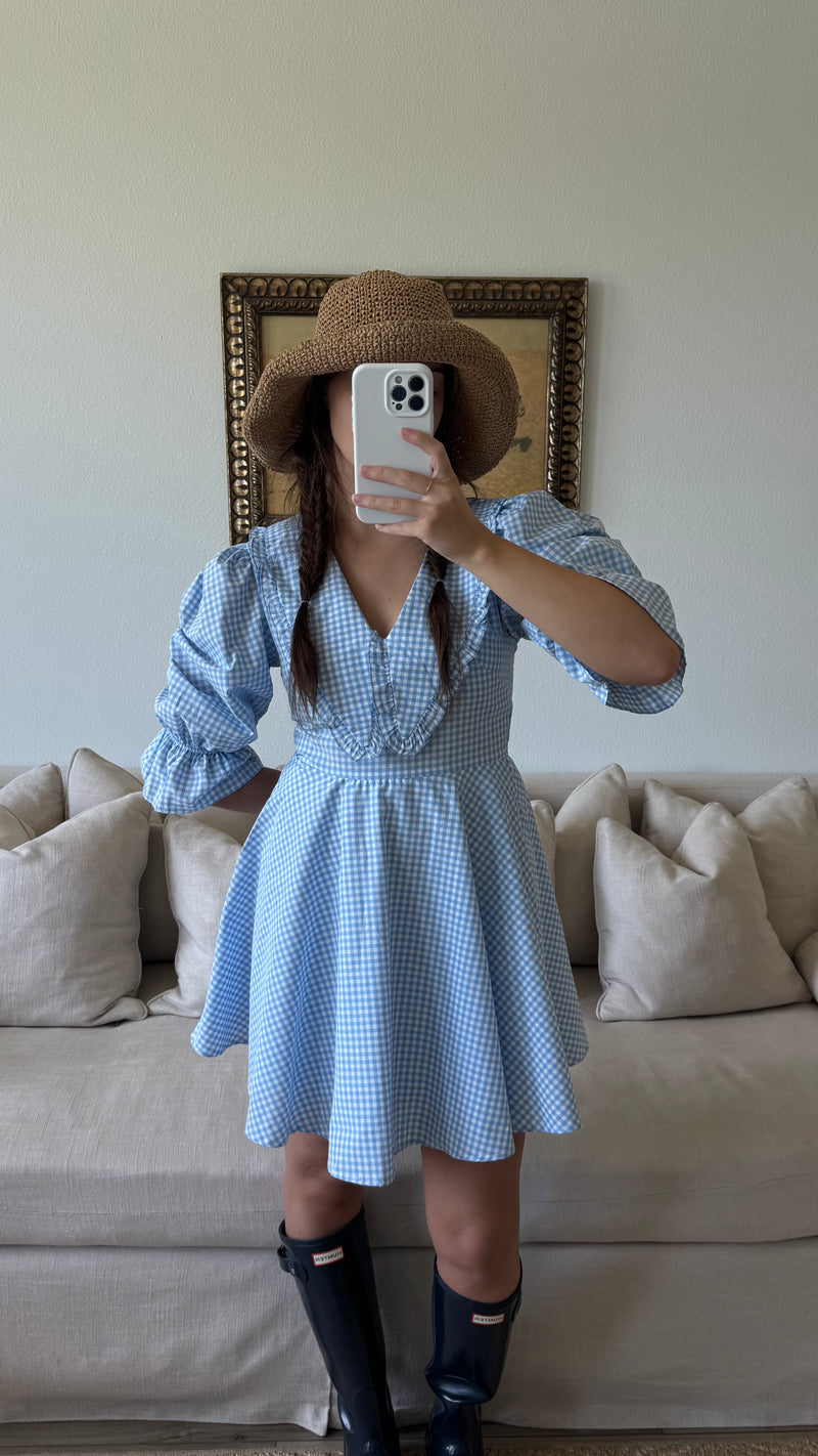 Blue Peter Pan Collar Mini Gingham Dress - FINAL SALE LLACIE Blue Peter Pan Collar Mini Gingham Dress - FINAL SALE LLACIE