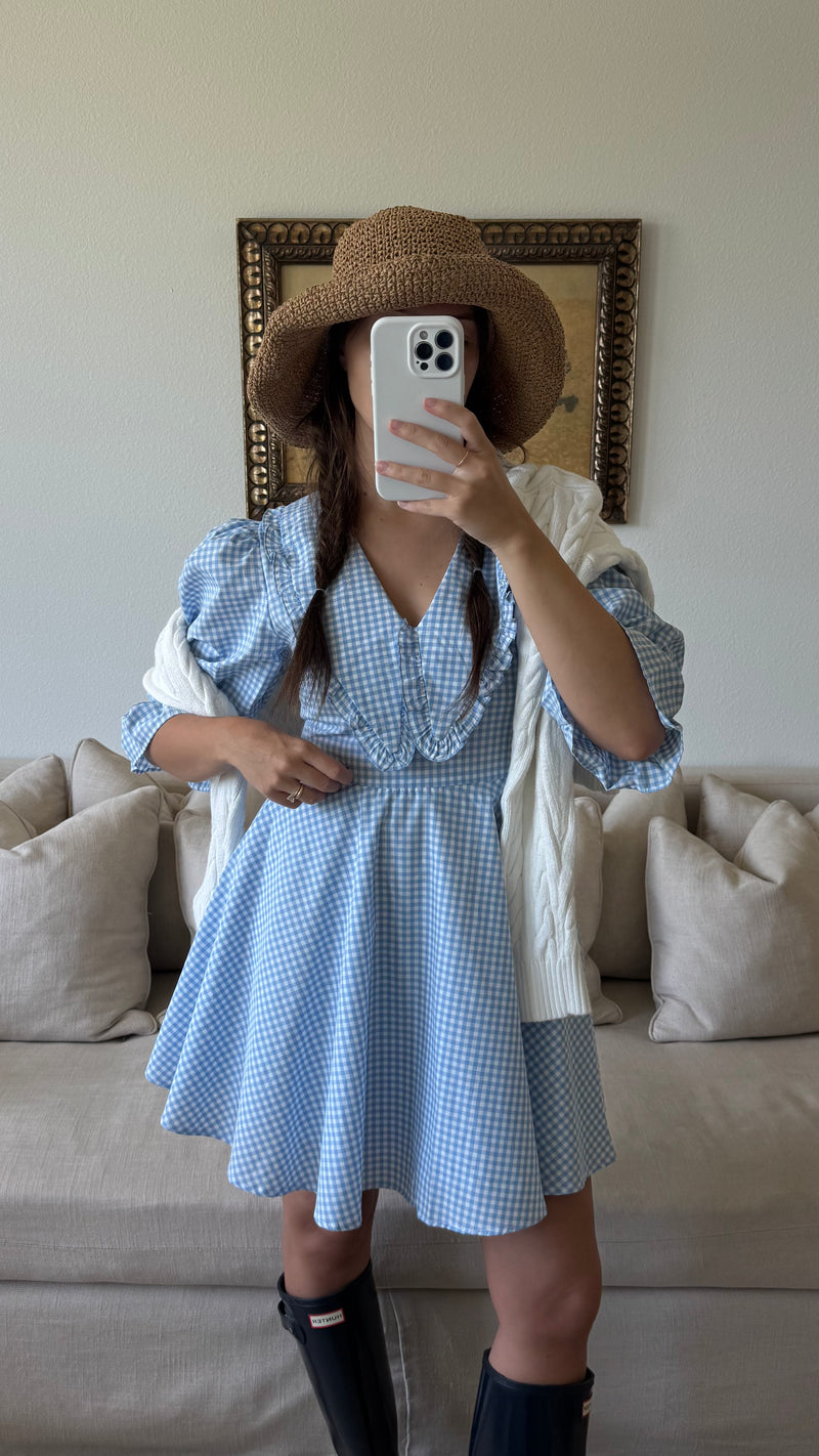 Blue Peter Pan Collar Mini Gingham Dress - FINAL SALE Blue Peter Pan Collar Mini Gingham Dress - FINAL SALE