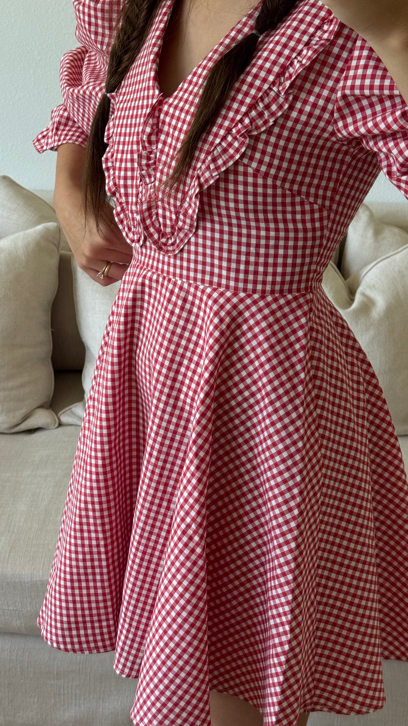 Red Peter Pan Collar Mini Gingham Dress- FINAL SALE Red Peter Pan Collar Mini Gingham Dress- FINAL SALE