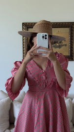 Red Peter Pan Collar Mini Gingham Dress