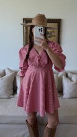 Red Peter Pan Collar Mini Gingham Dress