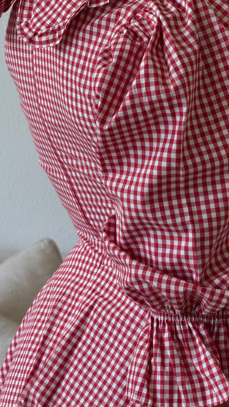 Red Peter Pan Collar Mini Gingham Dress