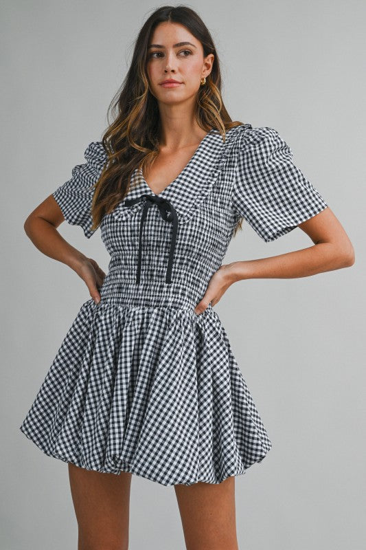 gingham mini dress black and white EVEREVE Women's Sunday Gingham Dress, Size XL, Black main image 0