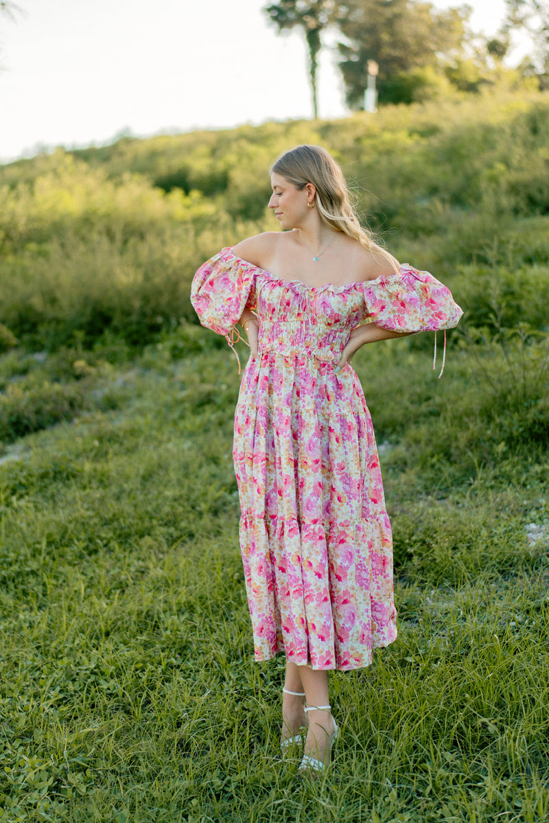 Emery Pink Floral Midi Dress