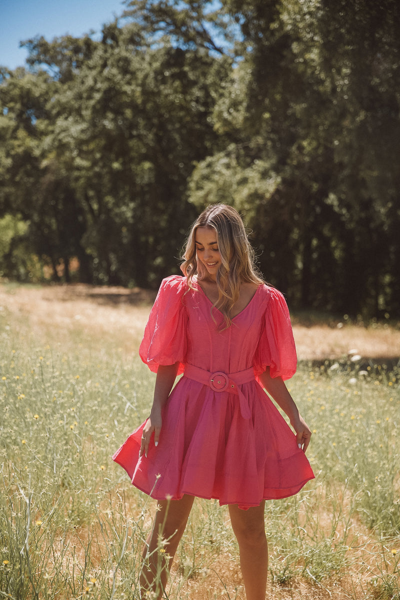 Naomi Fuchsia Belted Dress