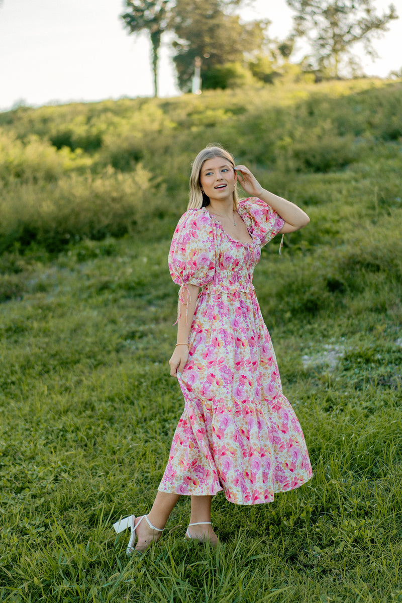Emery Pink Floral Midi Dress – LLACIE