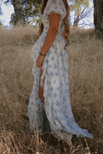 Something Blue Floral Ruffled Slit Maxi Dress