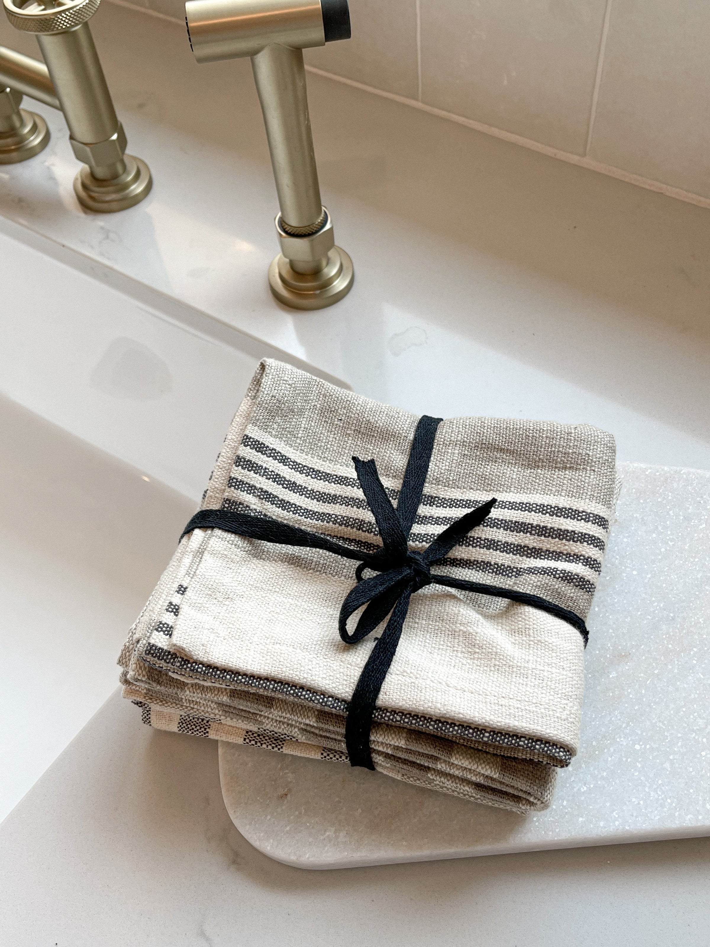 Tan & Grey Striped Cotton Tea Towels (Set of 3 Pieces) – LLACIE
