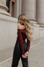 Blaine Burgundy Brown Criss-cross Off Shoulder Top - LLACIE 