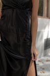 Meghan Black Side Slit Midi Dress - LLACIE 