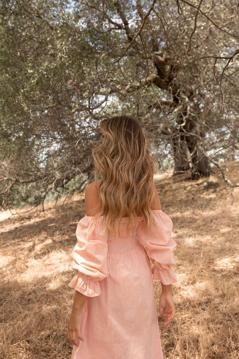 Christen Peach Linen Dress - LLACIE 