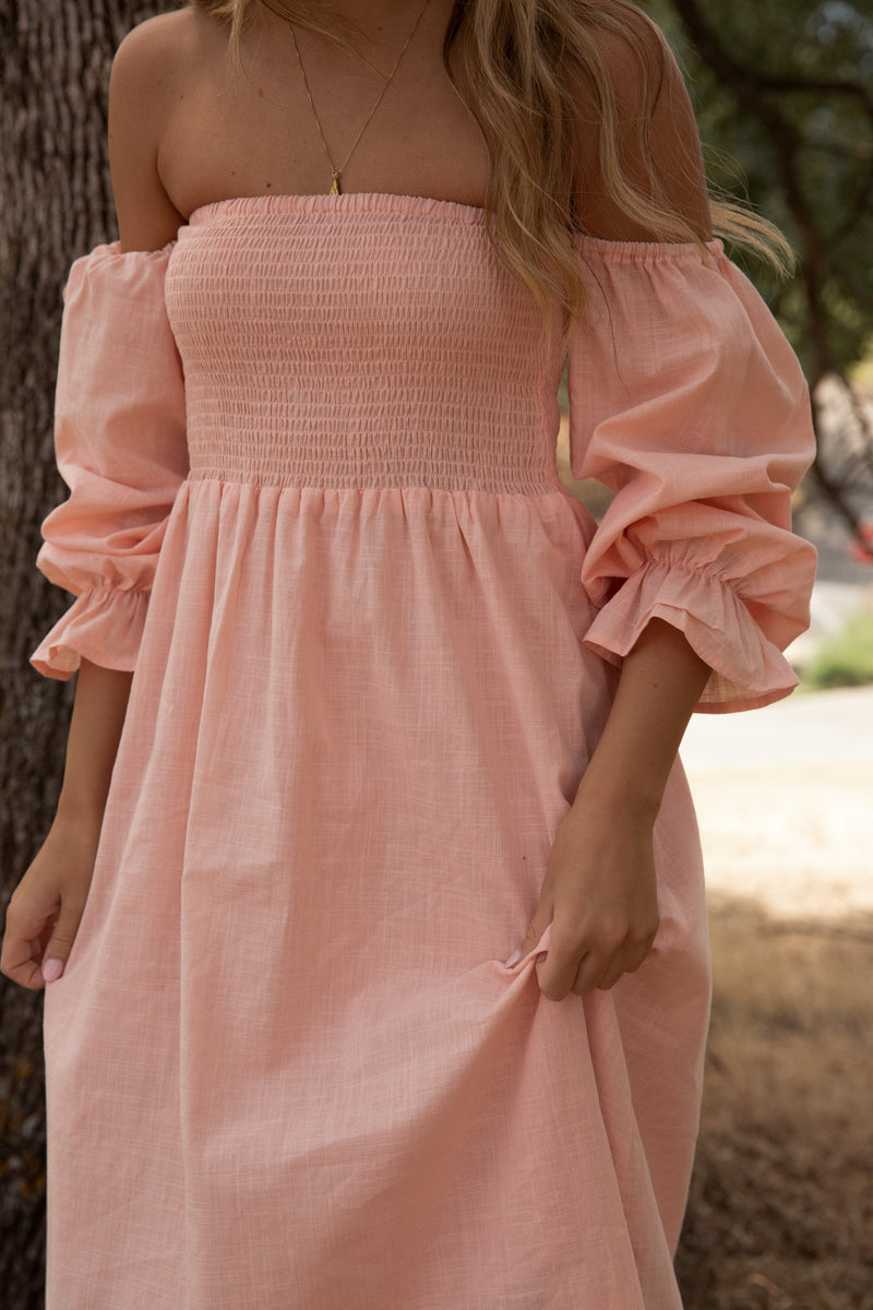 Christen Peach Linen Dress - LLACIE 