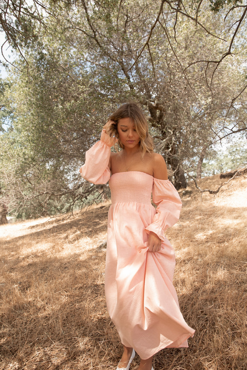 Christen Peach Linen Dress - LLACIE 