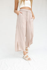 Elison Elastic Waist Taupe Pants - LLACIE 