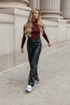 Blaine Burgundy Brown Criss-cross Off Shoulder Top - LLACIE 