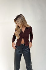 Mocha Brown Front Zip Up Polo Cardigan - LLACIE 