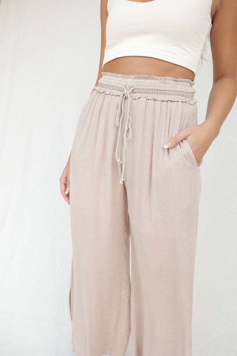 Elison Elastic Waist Taupe Pants - LLACIE 
