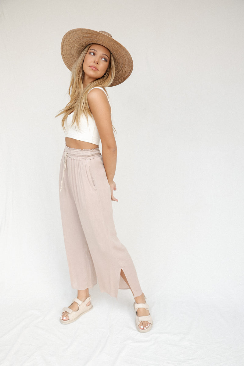 Elison Elastic Waist Taupe Pants - LLACIE 
