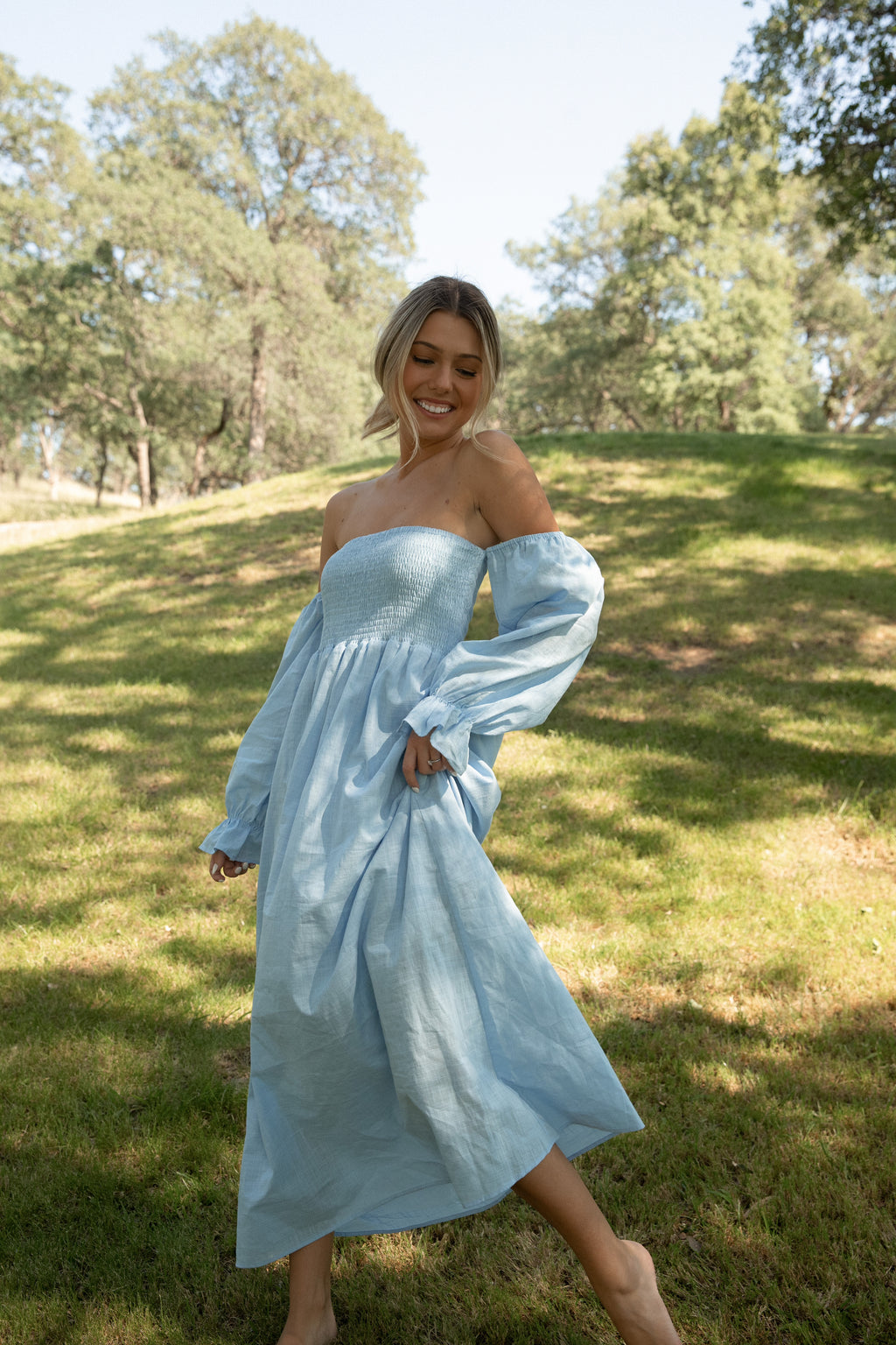 Christen Powder Blue Cotton Dress - LLACIE 